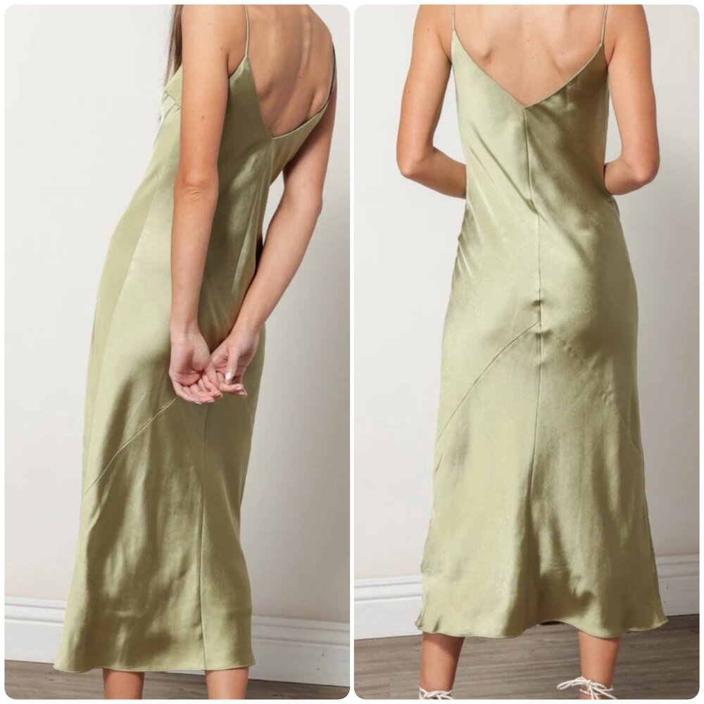 Line & Dot Revolve Dolly Satin Midi Dress Women Medium Green Y2K Long Cami Sexy